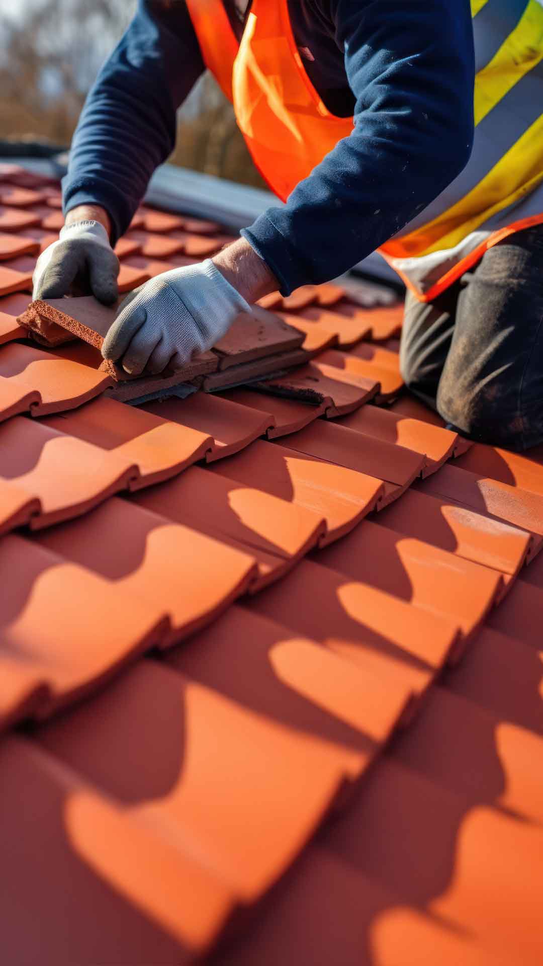 Contractors Working on a tile roof on a residential property in Naples, Florida